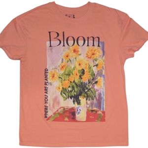 Women's Bloom Where Your Planted Floral Graphic T-Shirt Coral Large